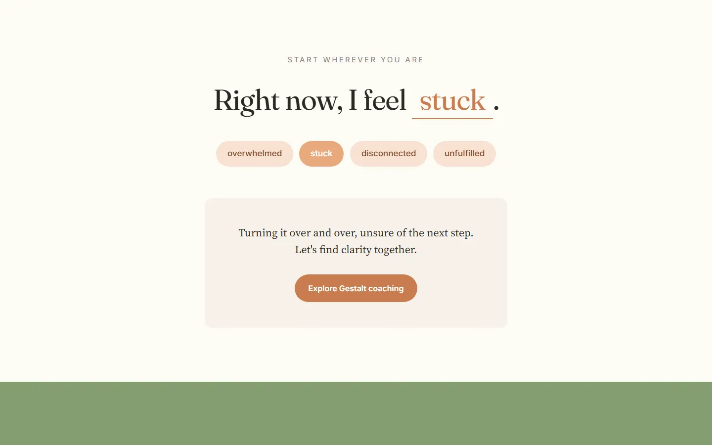The emotion a visitor picks completes the sentence, and the description underneath speaks to that emotion directly.