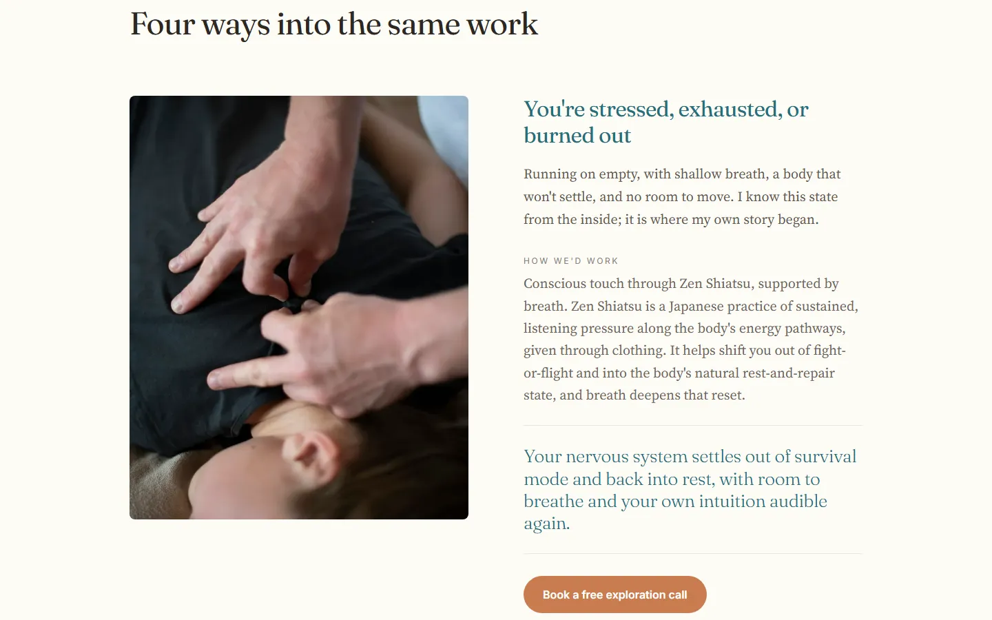 On the Coaching page, every emotion from the homepage gets a section explaining how Diana would work with it.