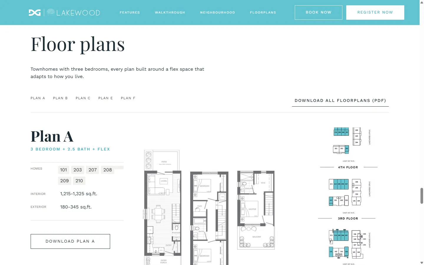 Lakewood is all three-bedroom, so its plans list straight out.