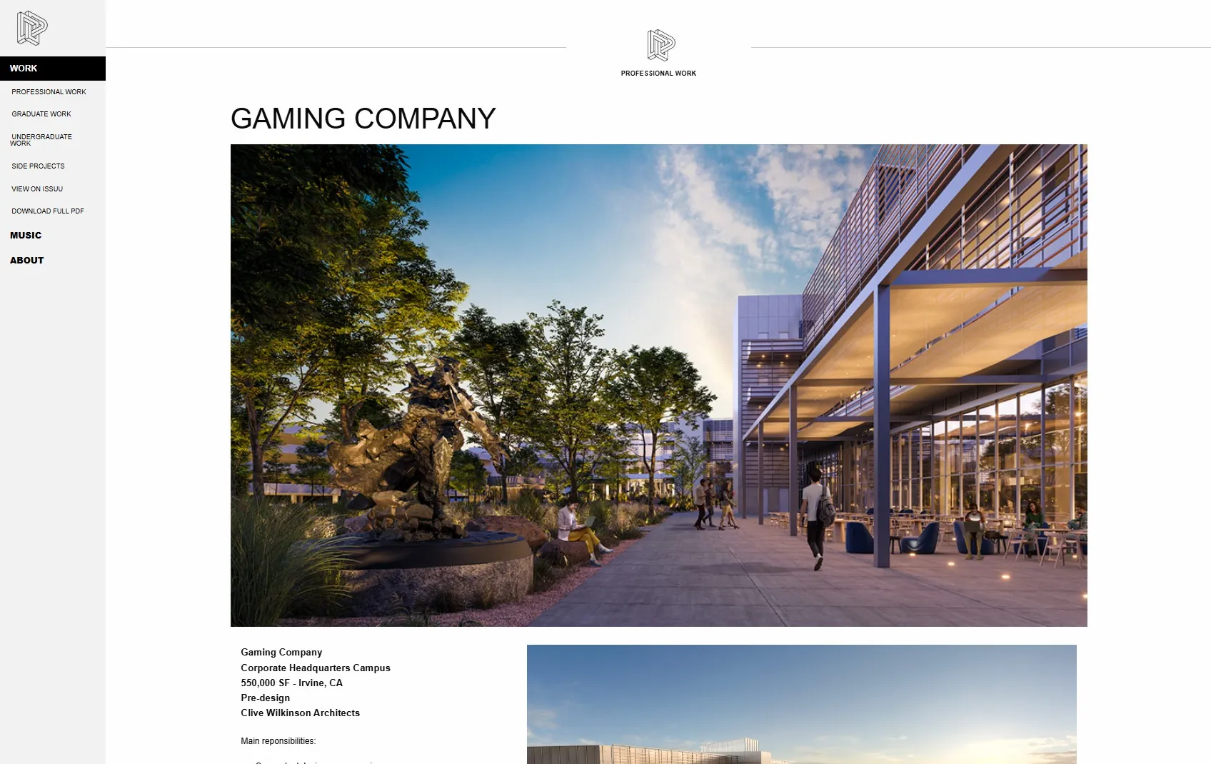 The old site ran a built office straight into a graduate project, with nothing between them but a small centered label reading Graduate Work.
